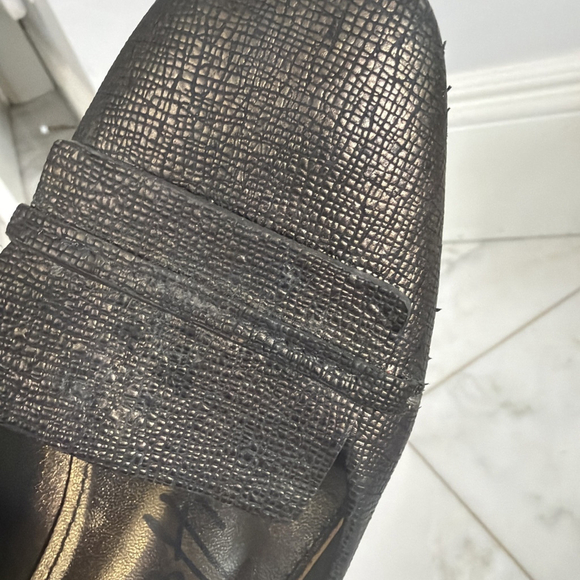 LANVIN Metallic Black Gold Block Heel Pumps Size 38 US 7 Women Leather Heels 2” - Picture 11 of 11